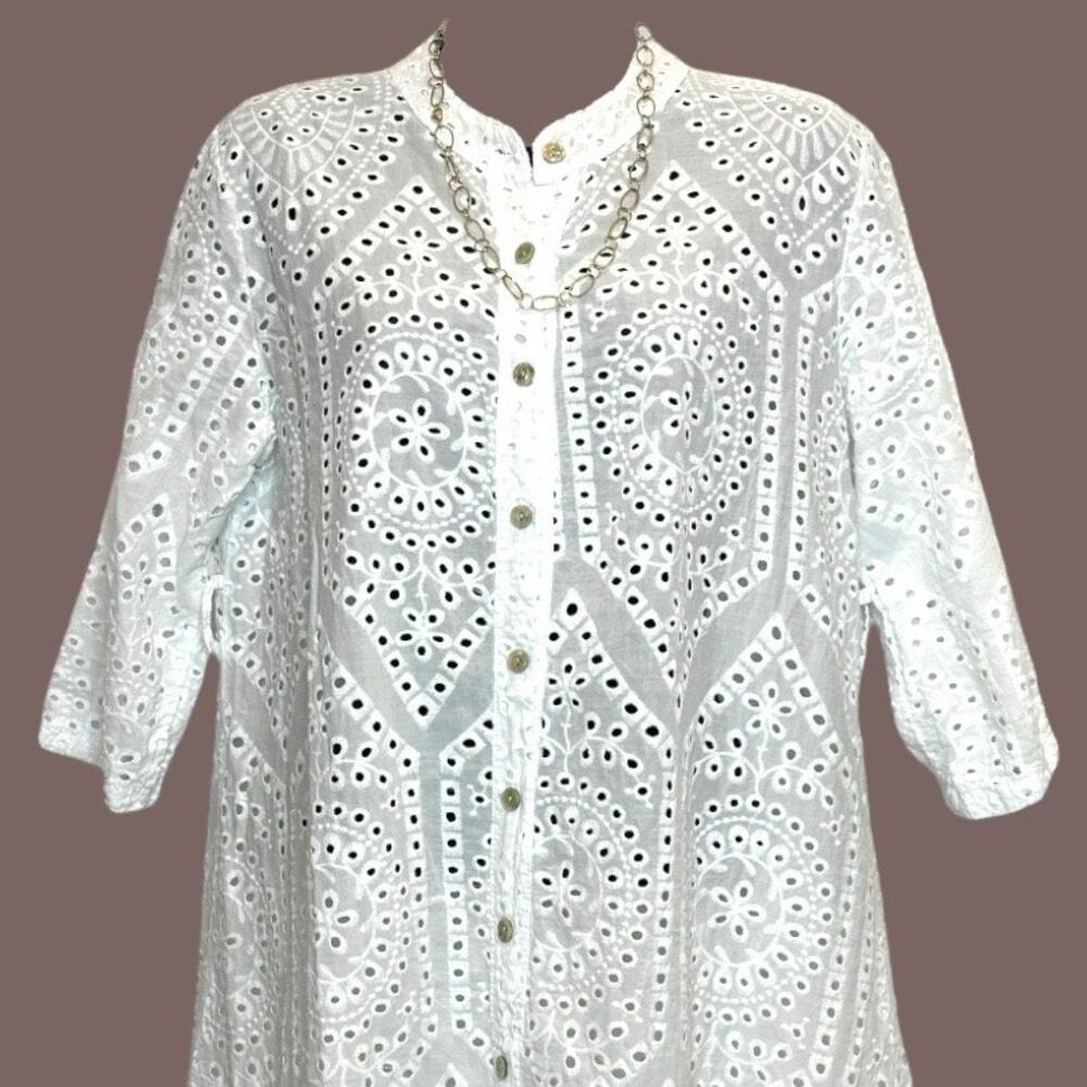 Milio Milano Women's boho 100% cotton Eyelet 3/4 sleeve midi Dress Size S NWOT - Picture 6 of 9